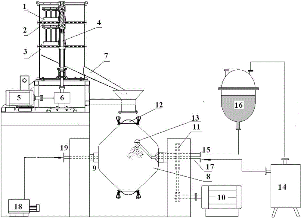 Explosive molding powder atomizing granulating spheroidizing apparatus