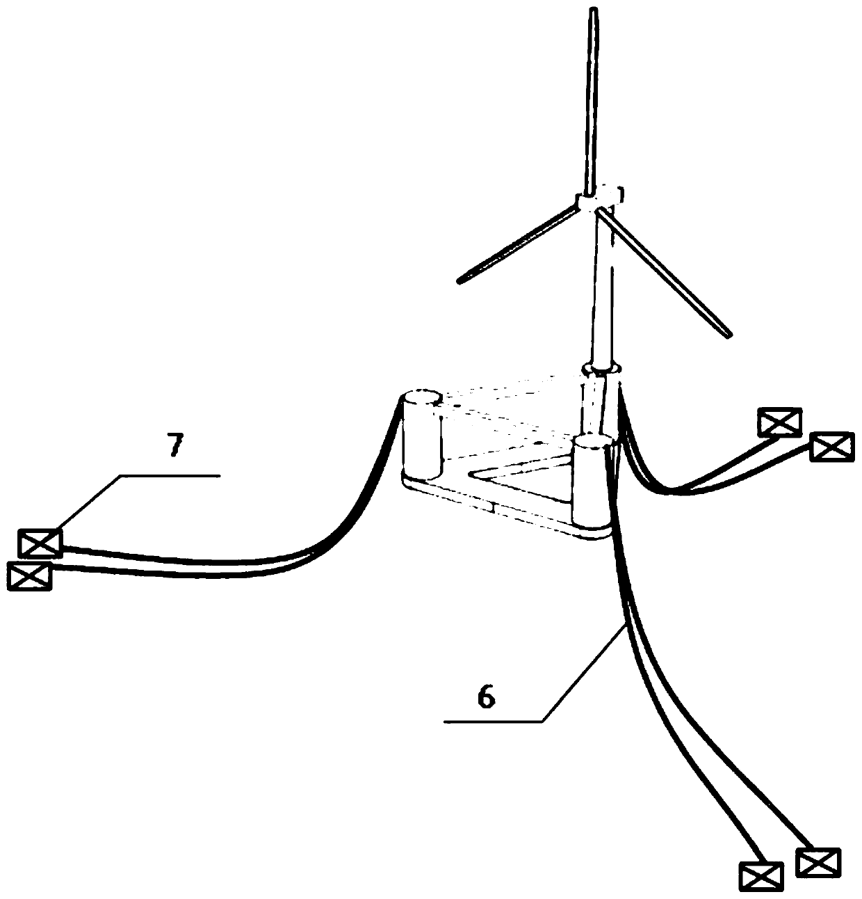 Semi-submersible high-power offshore floating type wind power platform with flat lower floating bodies