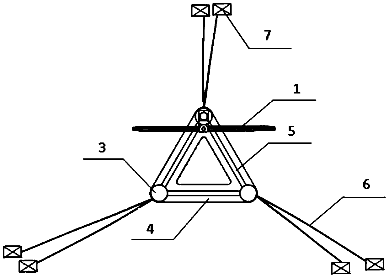 Semi-submersible high-power offshore floating type wind power platform with flat lower floating bodies