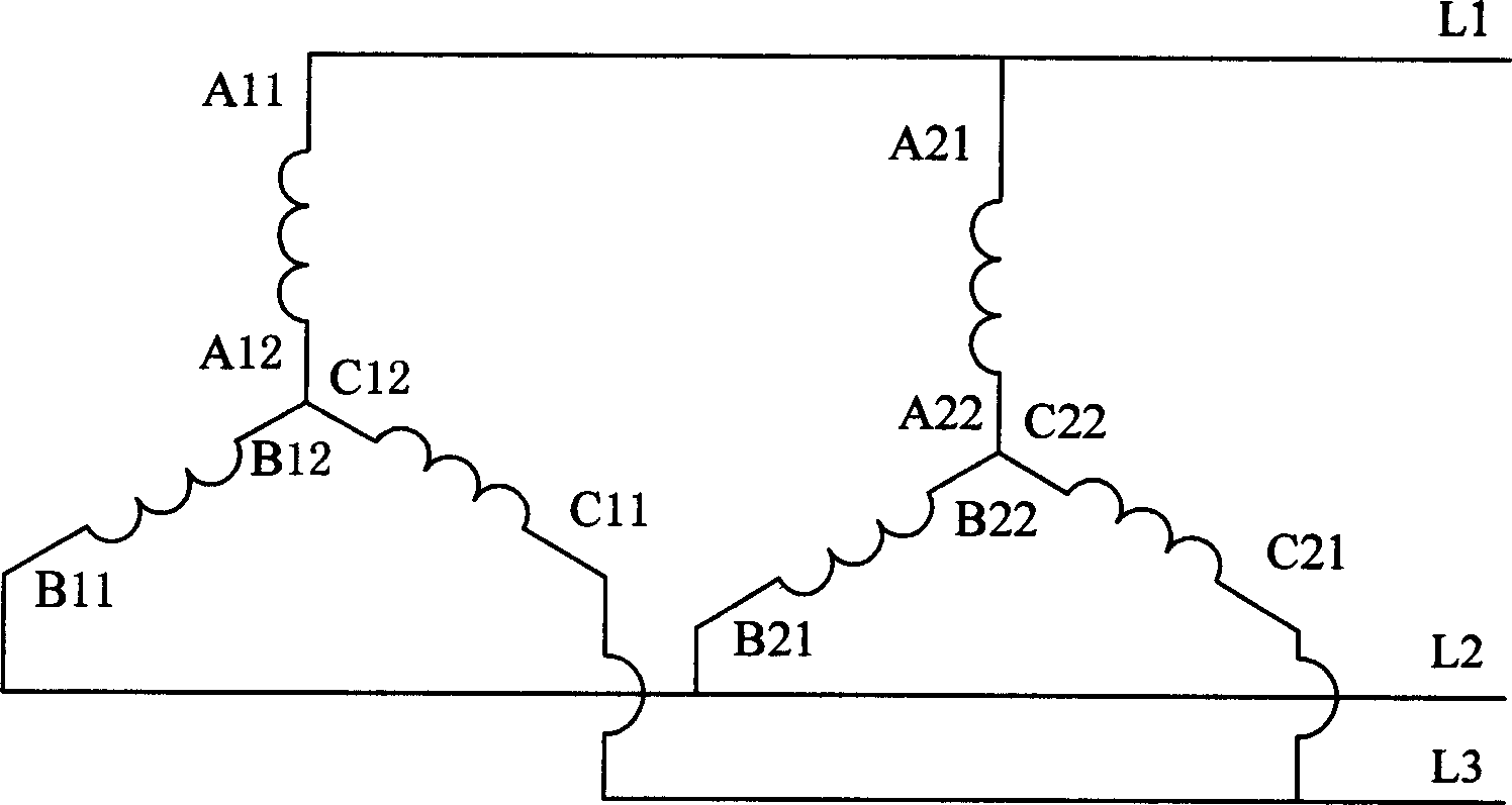 Electric motor winding with pole and power variable combination