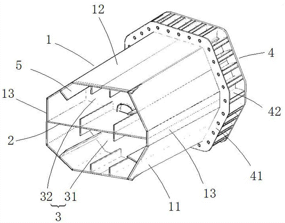 Octagonal-box-shaped pylon foot and manufacturing method thereof