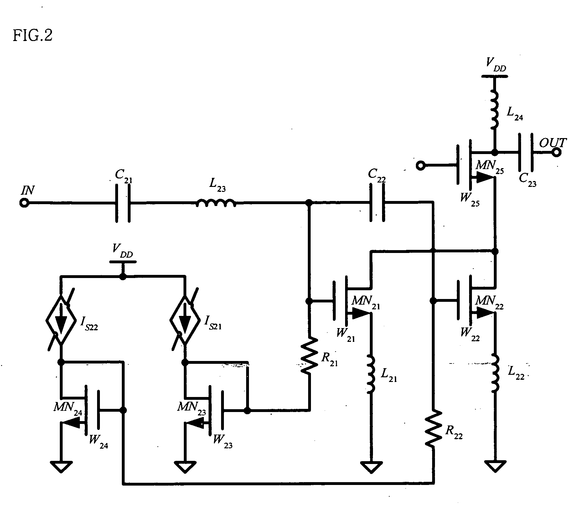 Amplifier circuit having improved linearity and frequency band using multiple gated transistor