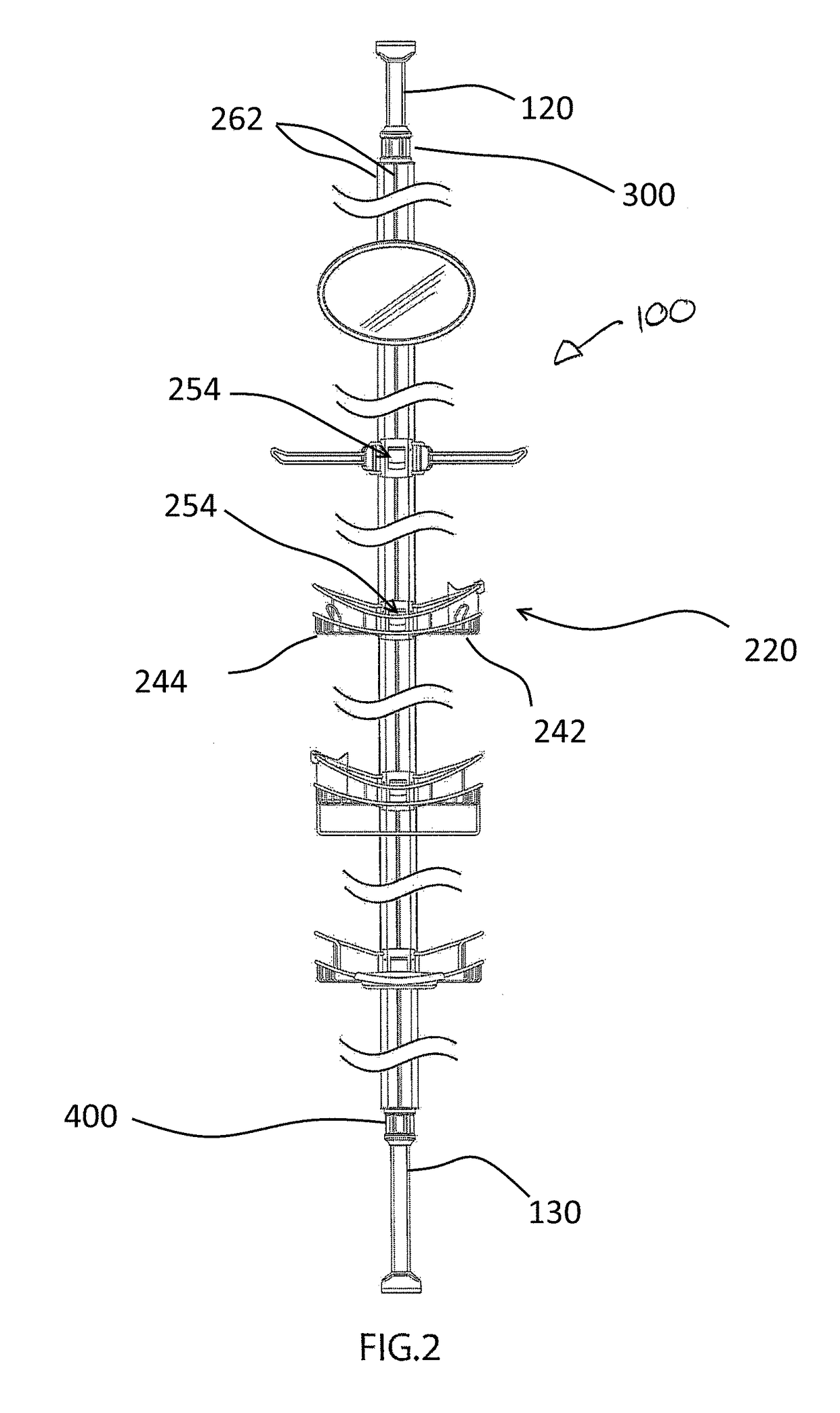 Vertically adjustable shower caddy and method for tensioning same