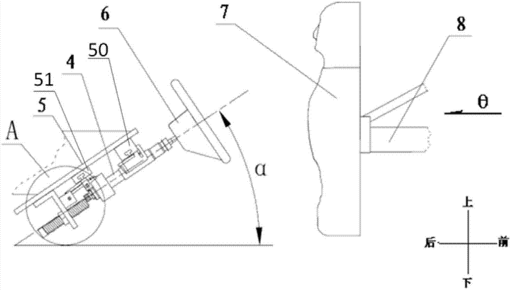 Device and method for testing upward rotation angle variable quantity of steering column