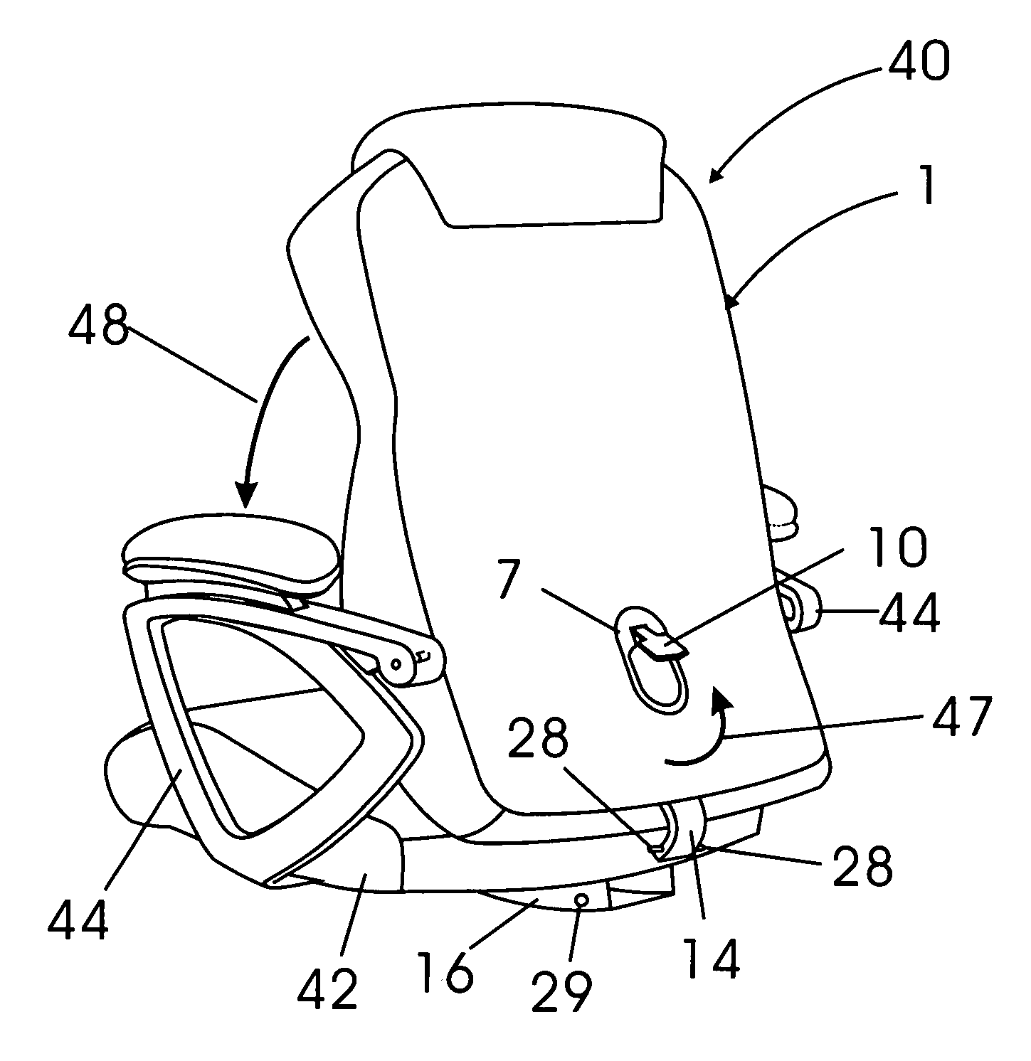 Lock release assembly for a collapsible chair having a fold-down back