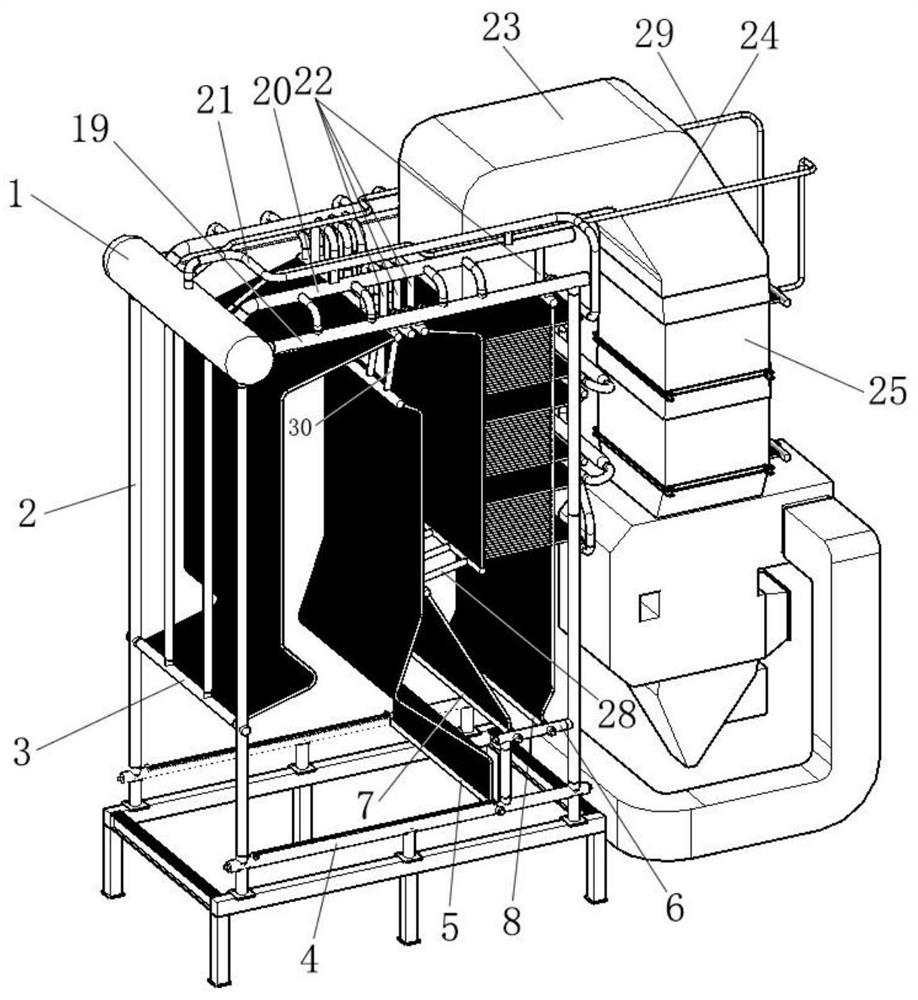 Water circulation system of single-drum four-return-stroke biomass burning corner tube boiler