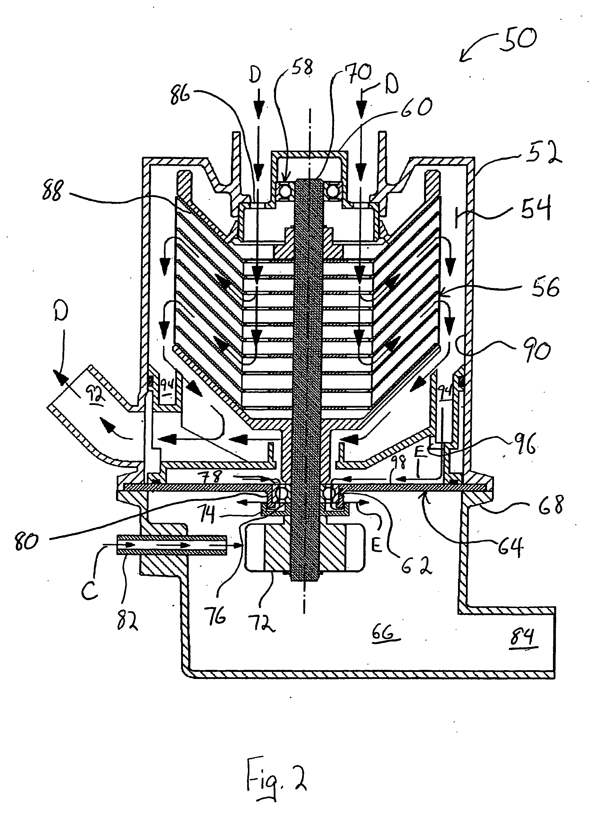 Centrifugal separator for cleaning gas generated by an internal combustion engine and a method for operating the same