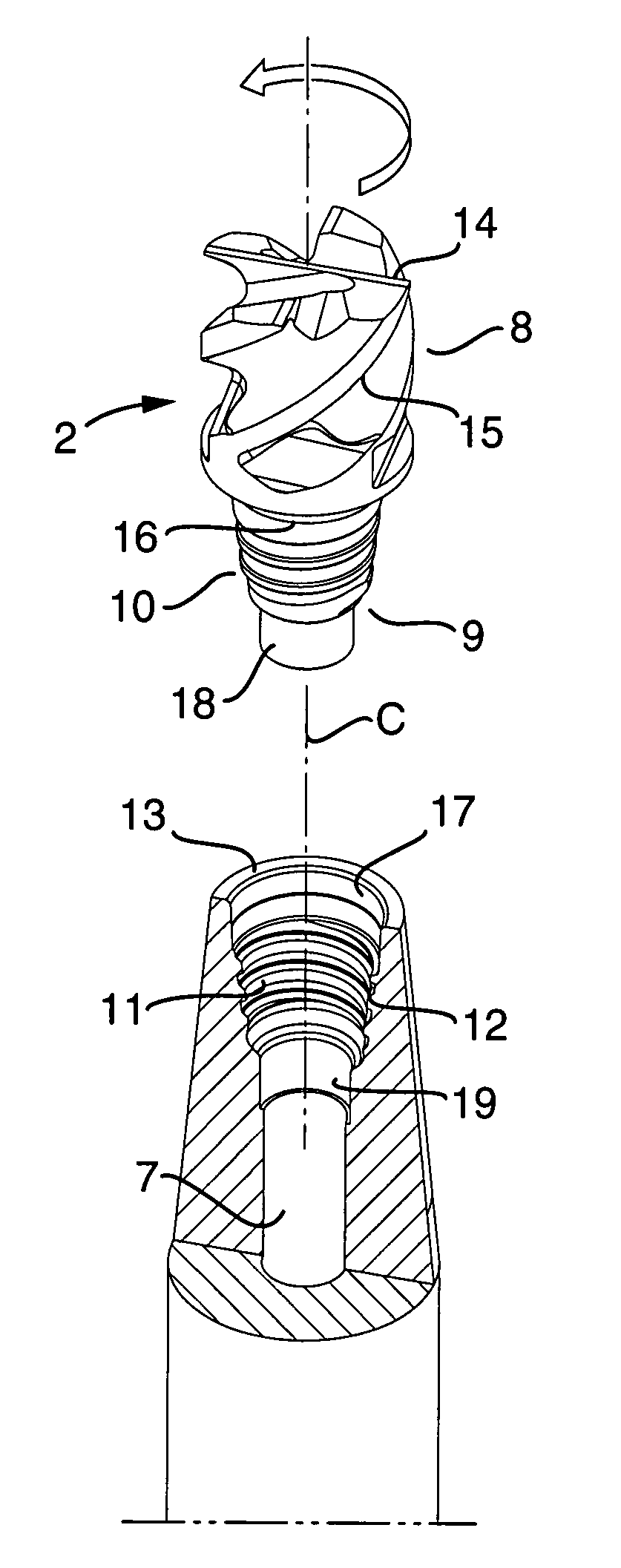 Tool for chip removing machining as well as a part and threaded joint therefor