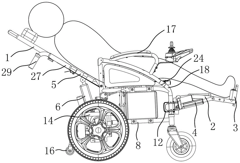 Electric wheelchair enabling user to lie down