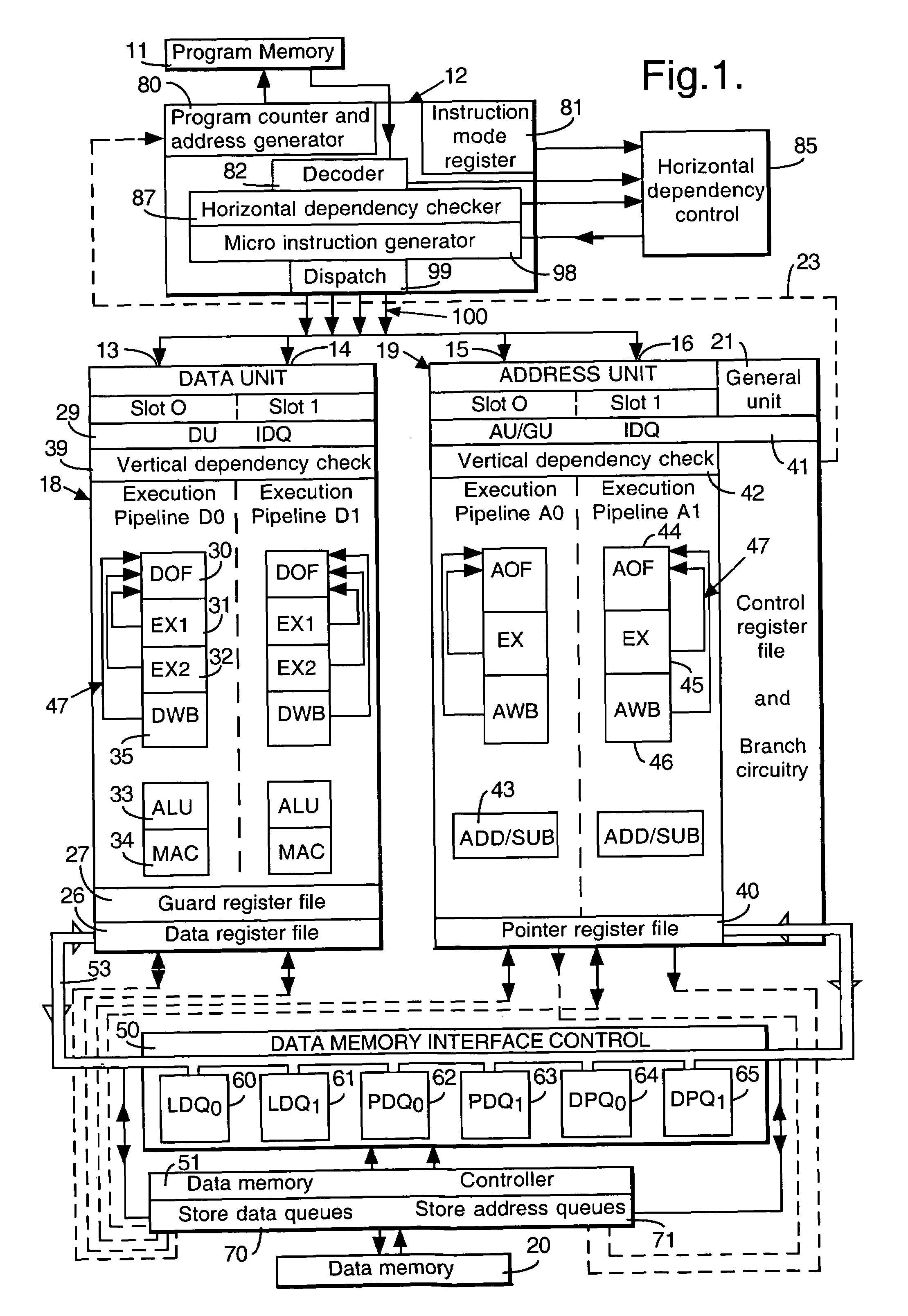 Selective vertical and horizontal dependency resolution via split-bit propagation in a mixed-architecture system having superscalar and VLIW modes