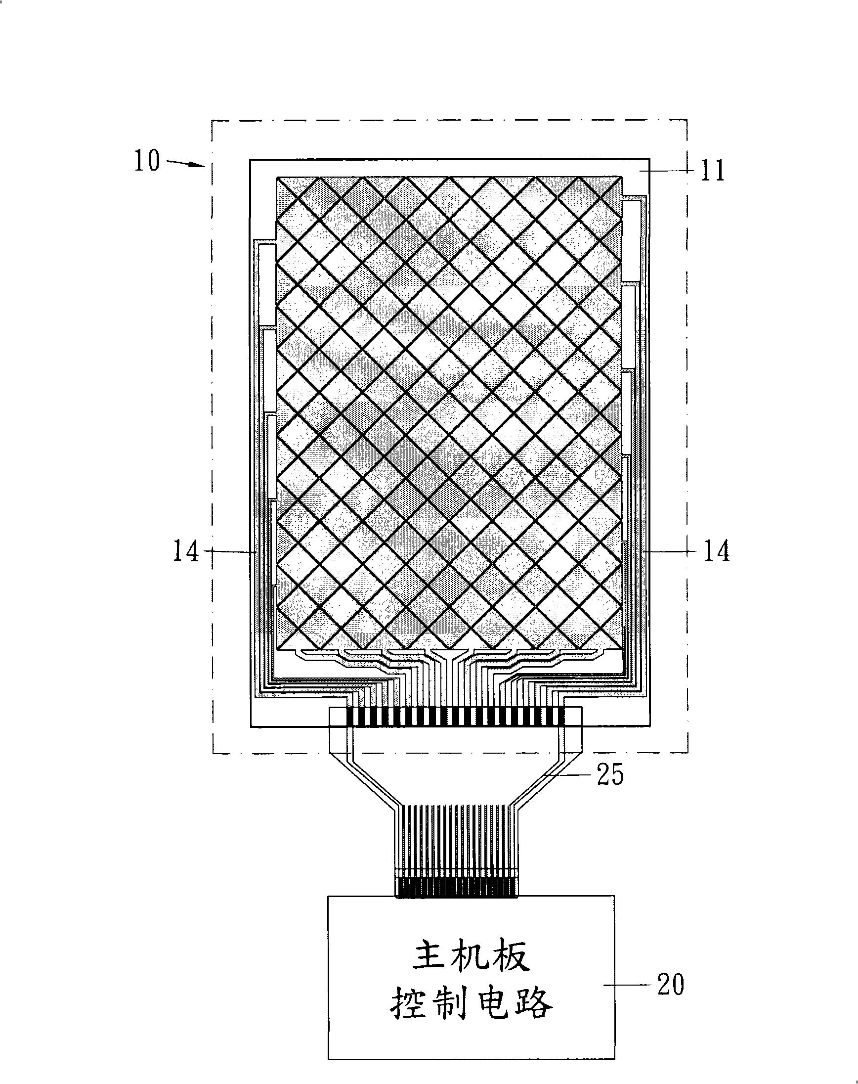 Condenser type touching control panel reducing line impedence by FPC