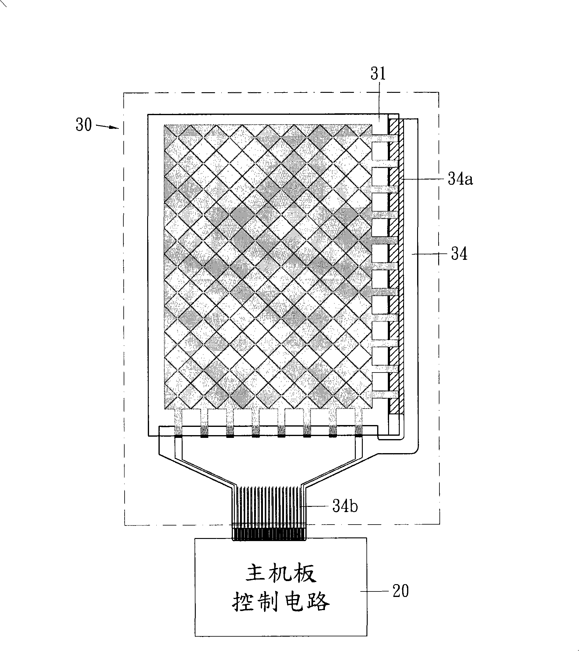 Condenser type touching control panel reducing line impedence by FPC