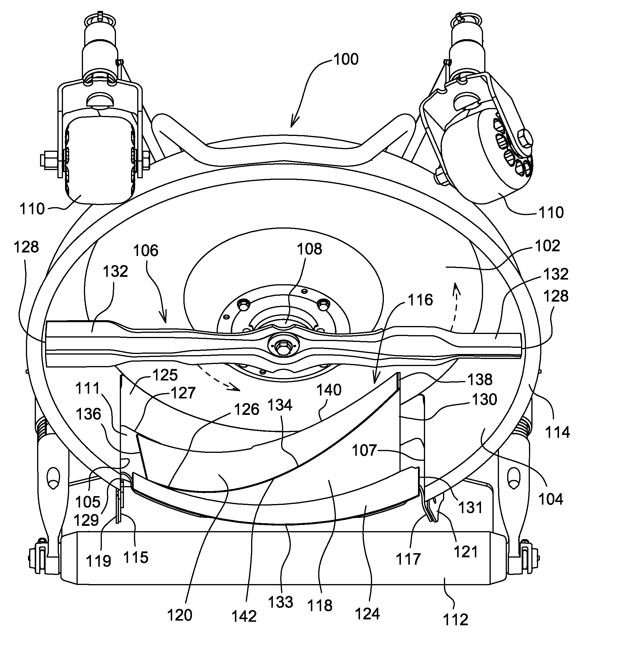 Rotary cutting unit with deflection baffle