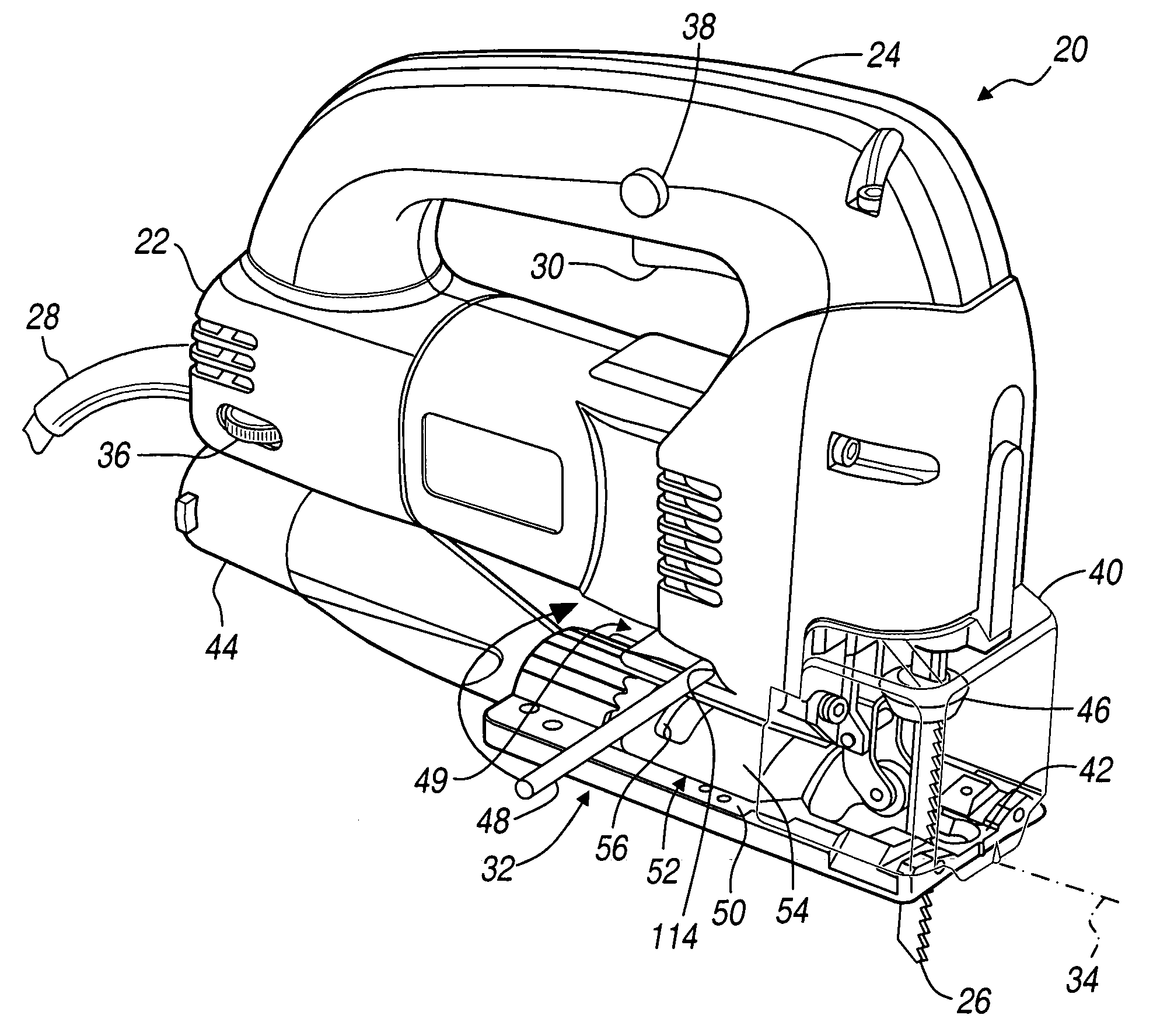 Toolless adjustable base for a portable saw