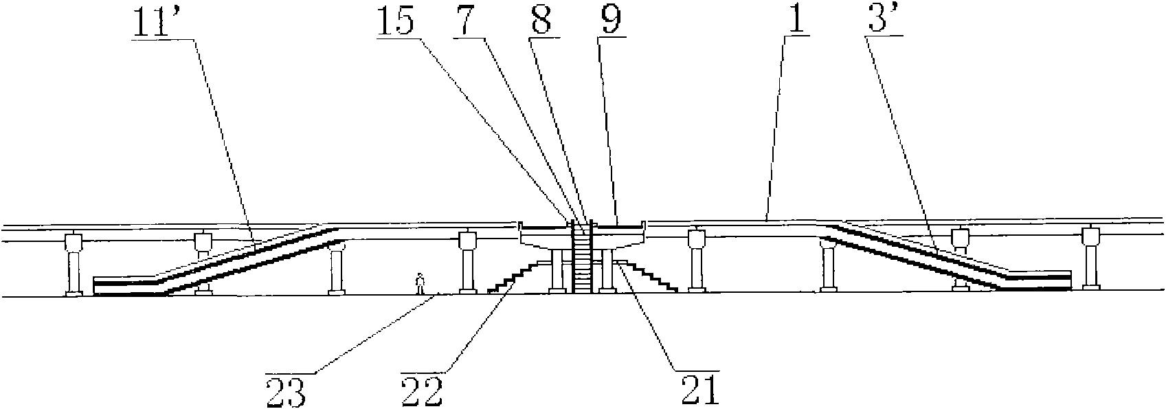 Roundabout stereo intersection and transfer station of parallel elevated roads