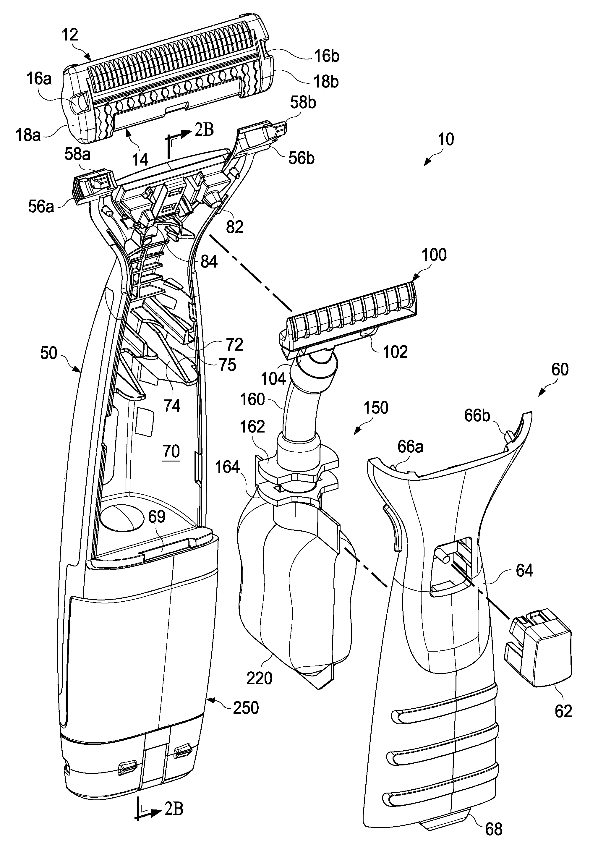 Handle for a liquid dispensing hair removal device