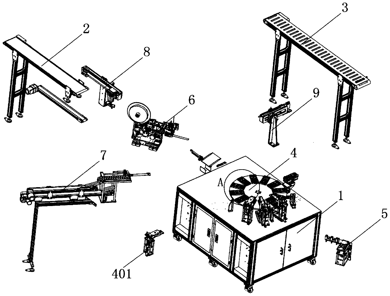 Efficient and environment-friendly paper bag handle-adhering machine capable of automatically feeding