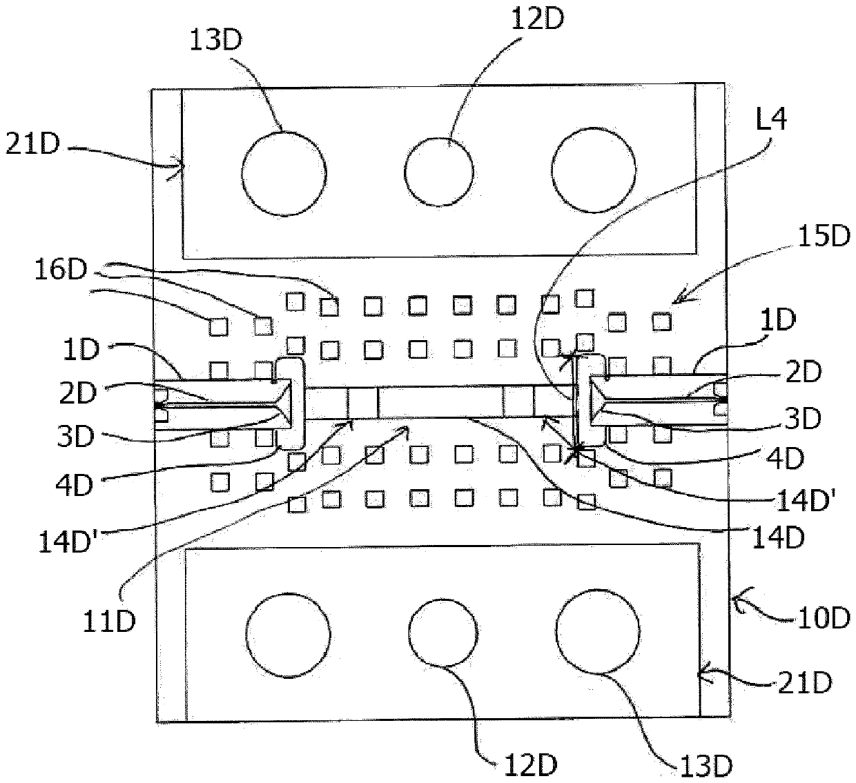 Packaging structure comprising at least one transition forming contactless interface