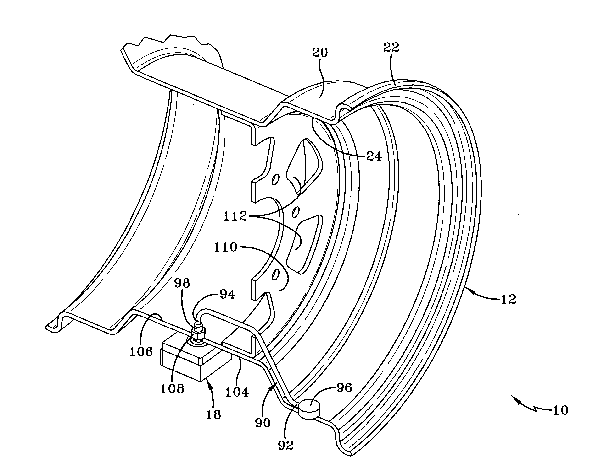 Rim mounted pressure monitoring system for a tire