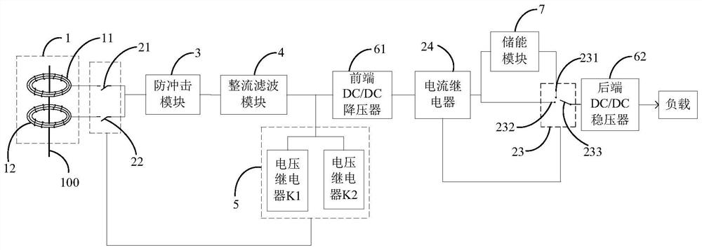 Double-coil inner and outer ring type induction energy taking system