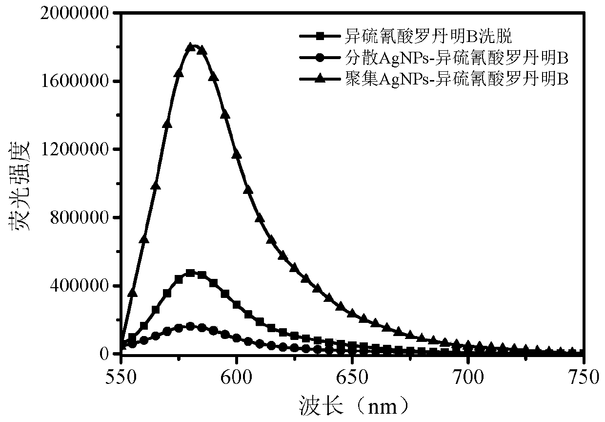 Method for enhancing rhodamine B isothiocyanate fluorescence intensity through silver nanoparticle aggregation