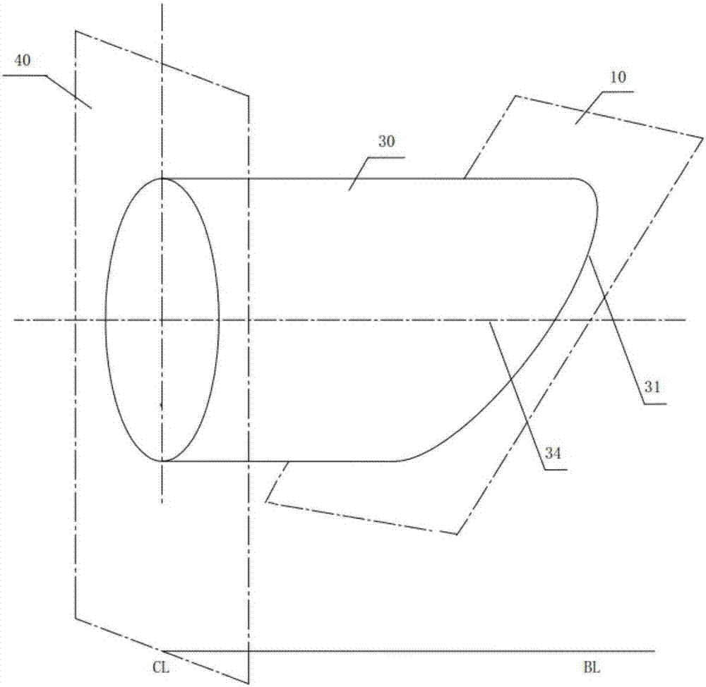 Obtaining method of intersecting line of double-beveled plane of hull and cylindrical cylinder body and cylinder body