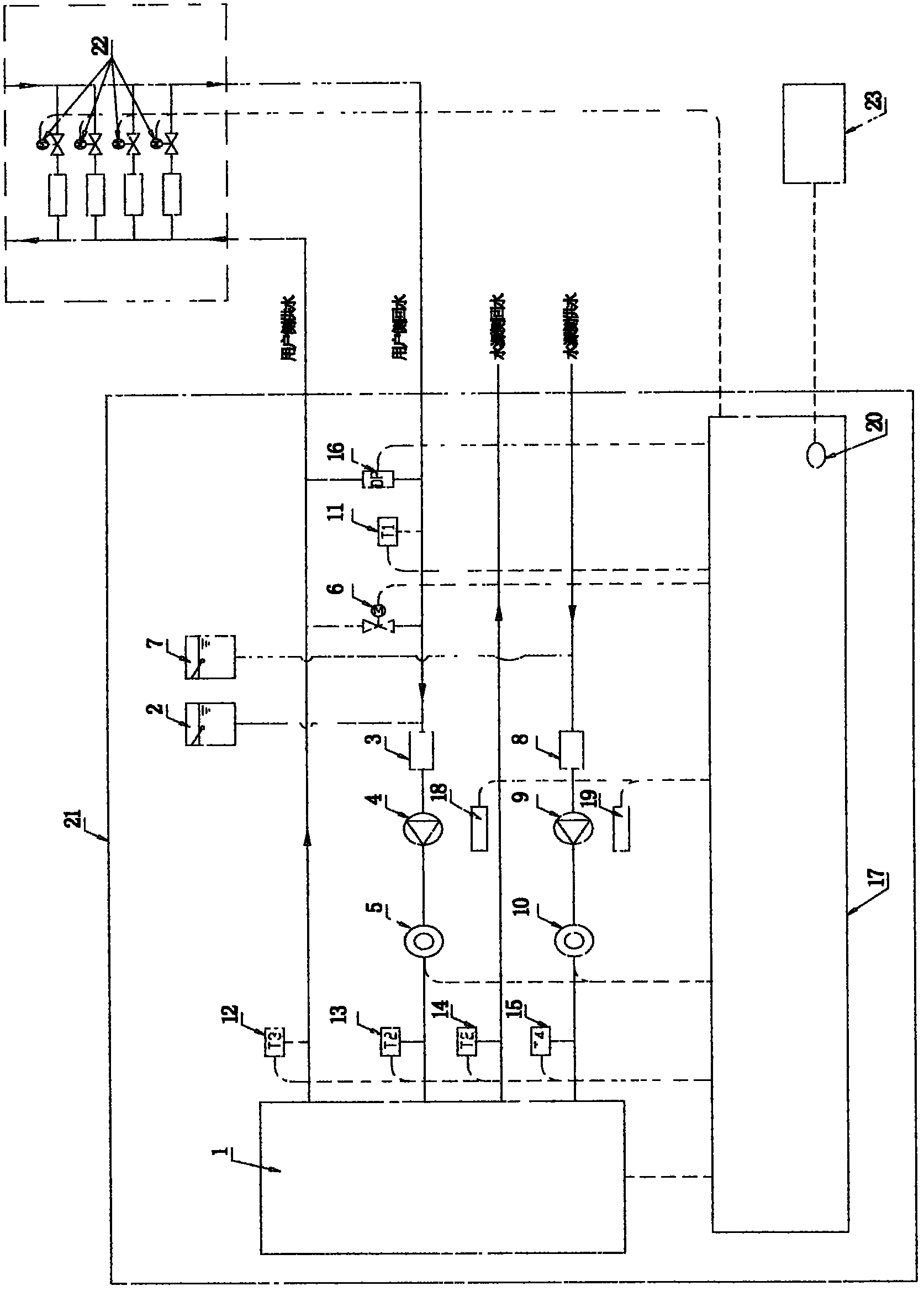 Water source heat pump intelligent centralized control all-in-one machine capable of spontaneously changing flow