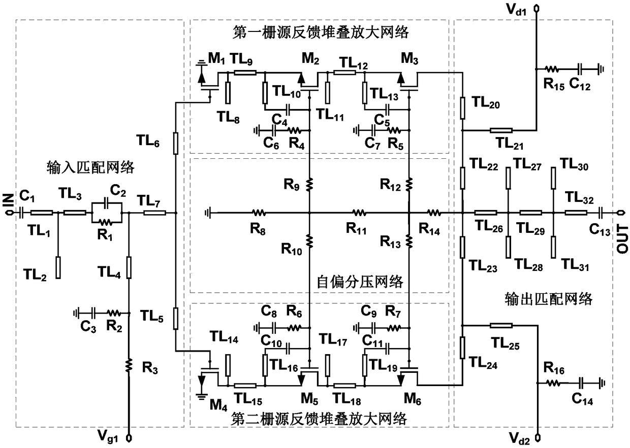 Millimeter wave broadband high efficient transistor stacked power amplifier