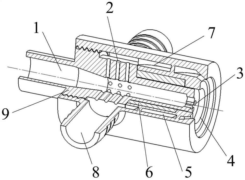 Gas phase auxiliary atomizing nozzle with built-in magnetization structure and atomizing method