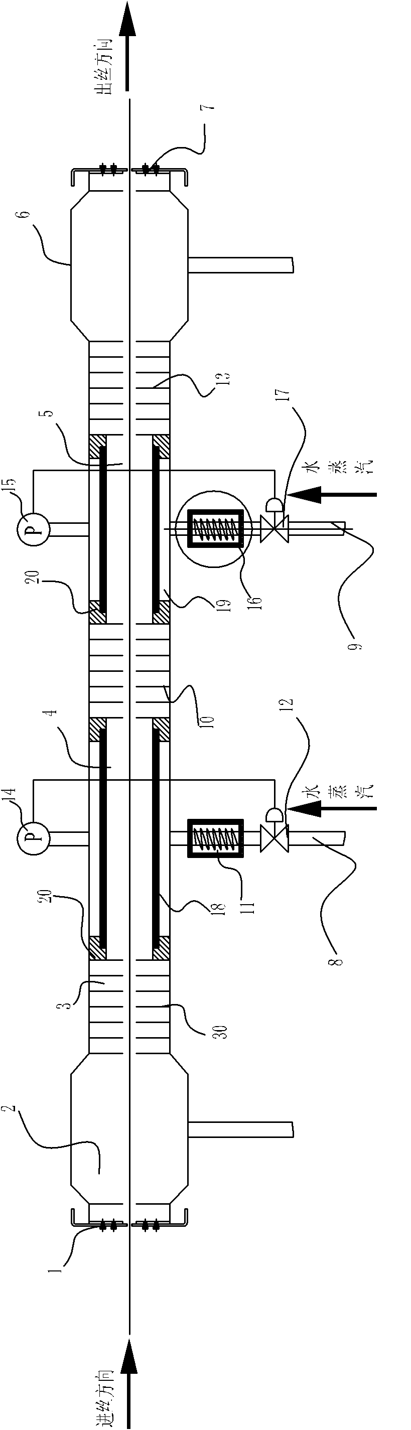 Fiber pressure-retaining drawing device under pressurized steam