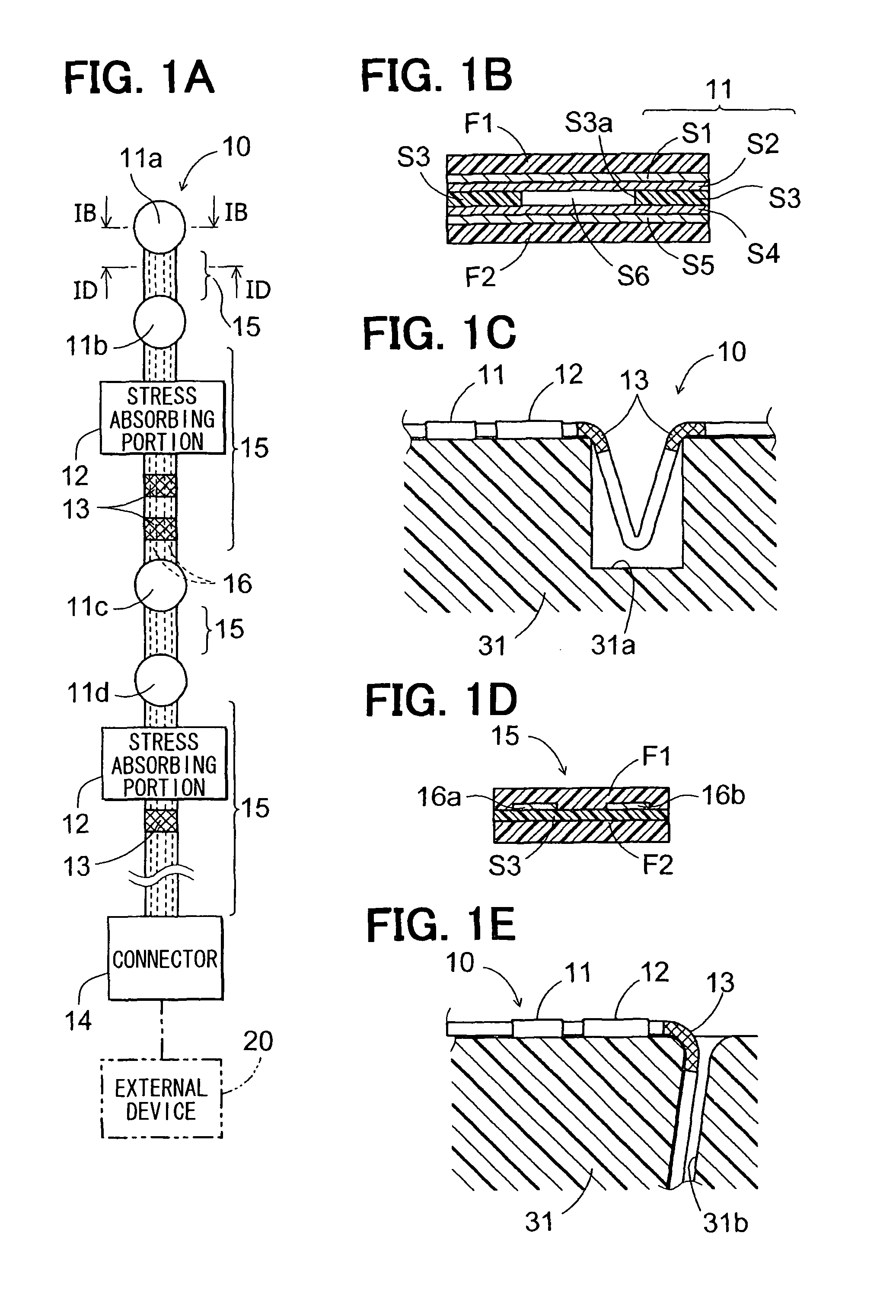 Occupant detection sensor including a bent portion and a stress absorbing portion and method of manufacturing the same