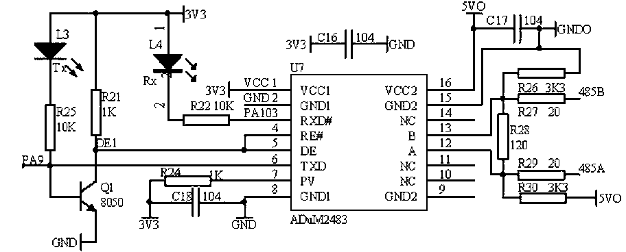 Magnetic isolation data input-output module based on ARM self-adaptive direction control