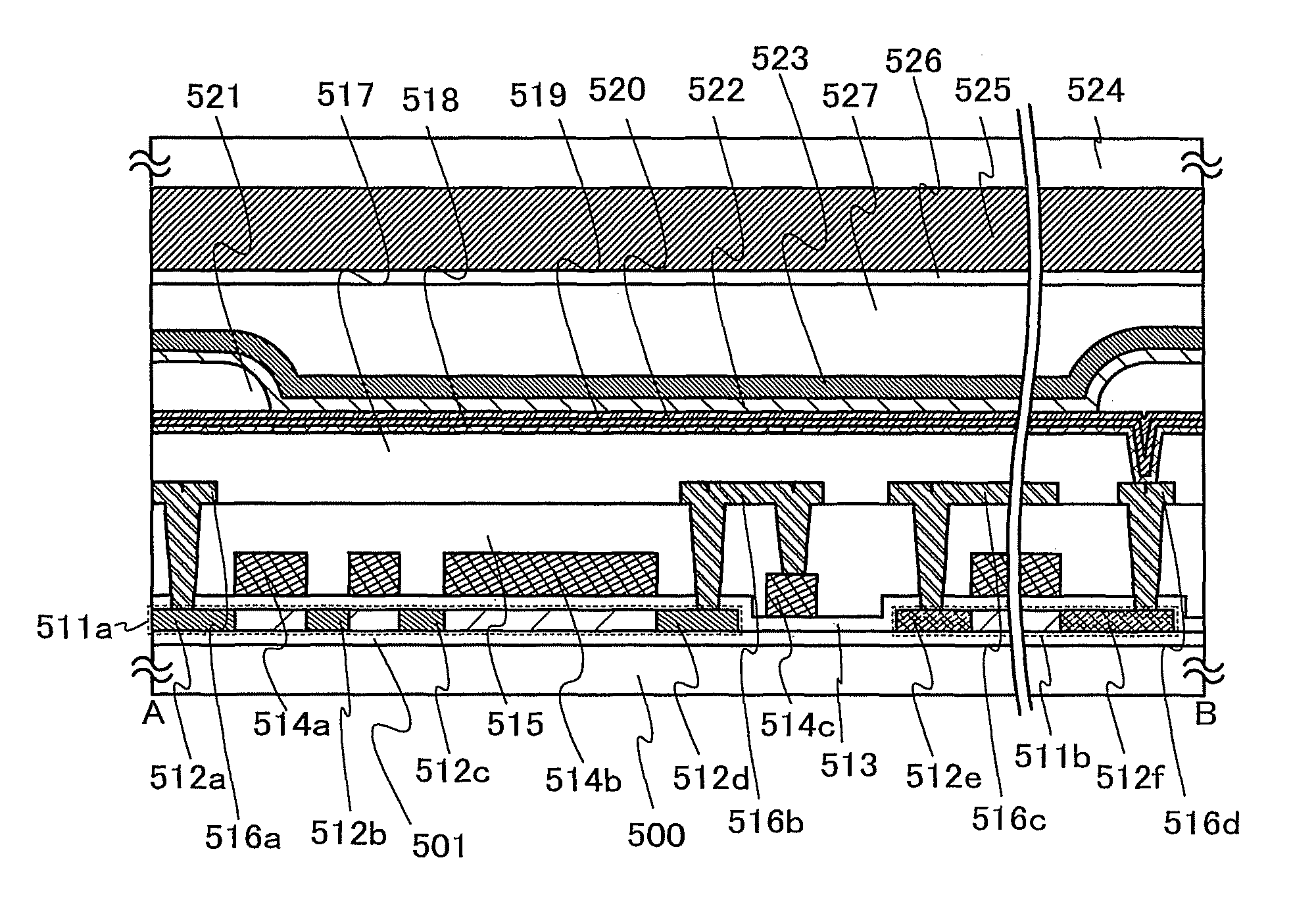 Light-emitting element including electrode of three layers