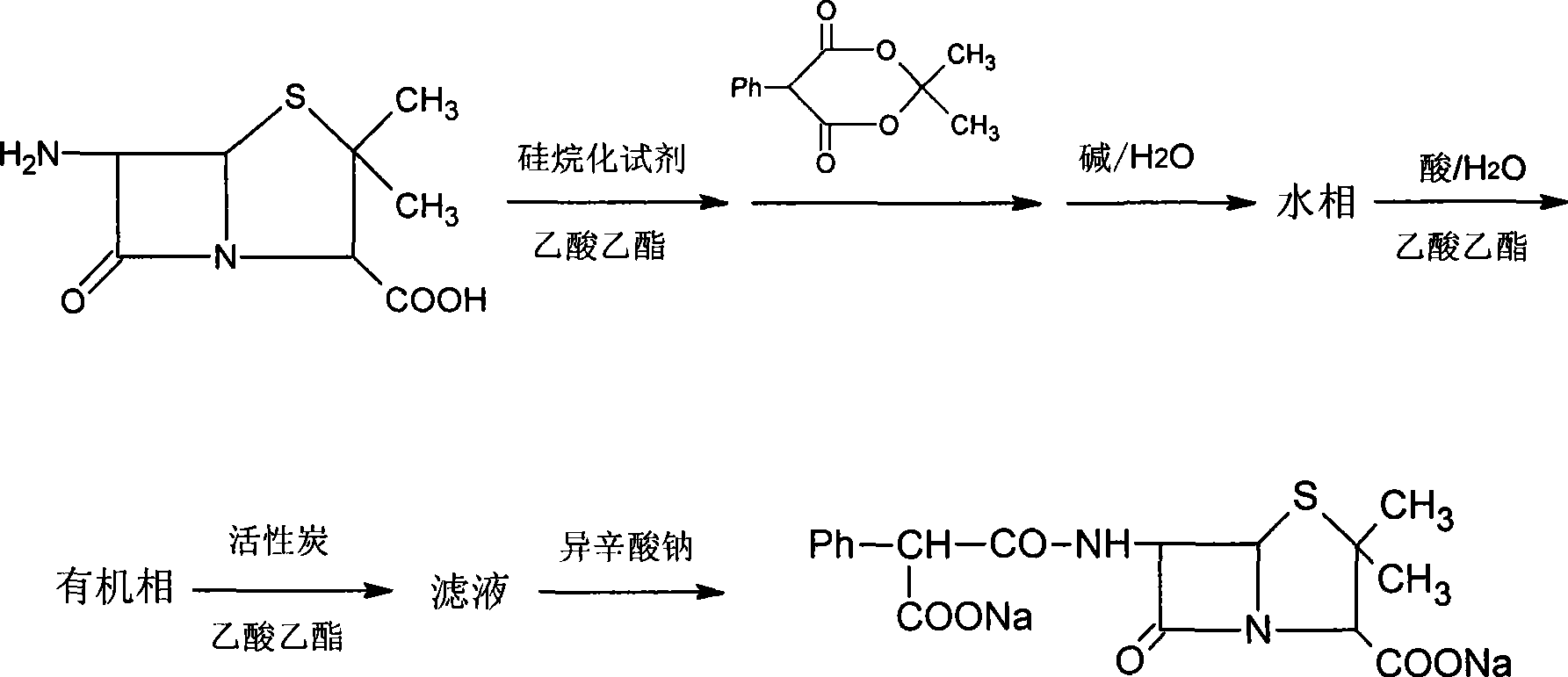 Method for synthesizing carbenicillin sodium