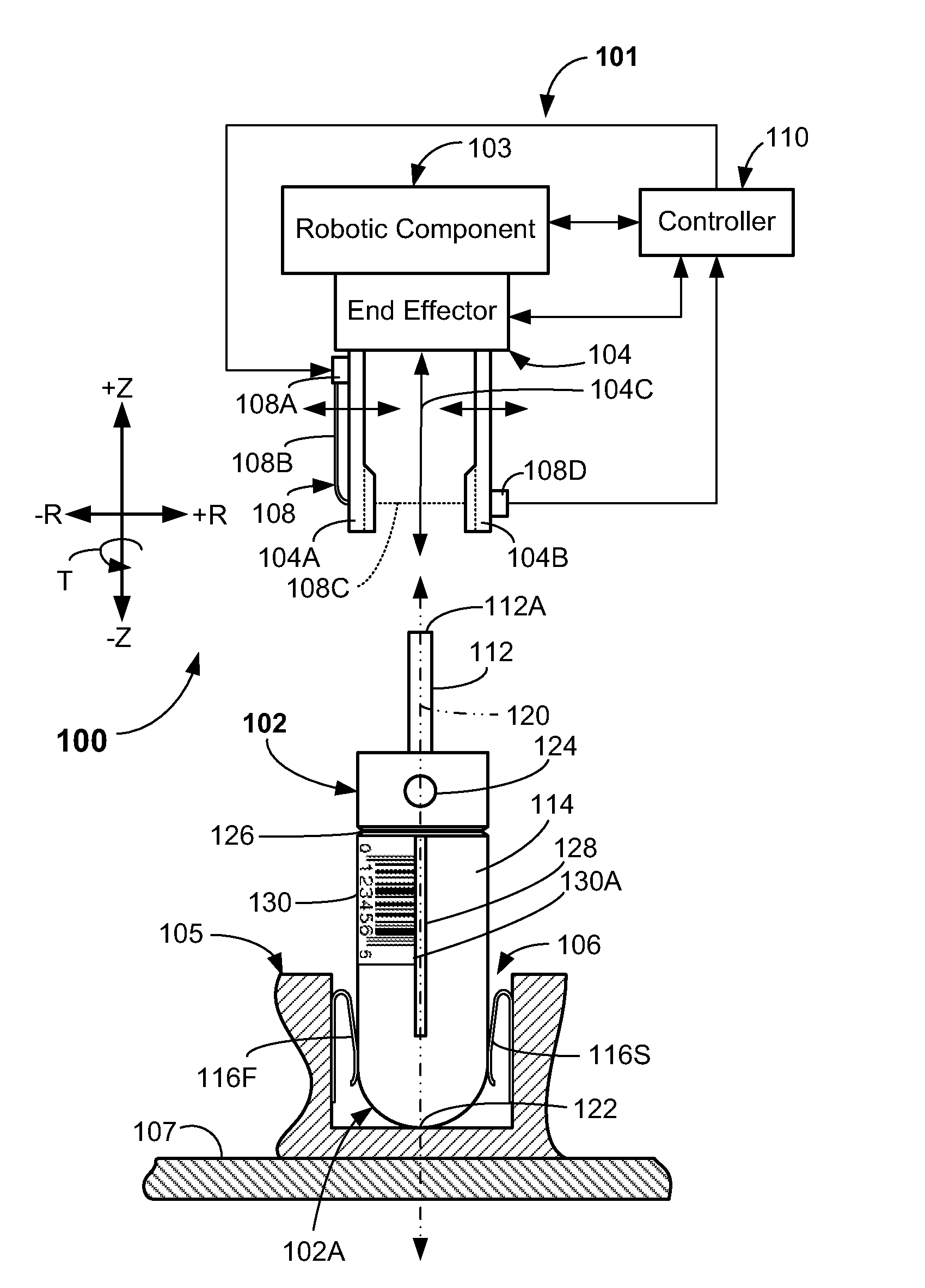 Methods, systems, and apparatus for calibration of an orientation between an end effector and an article