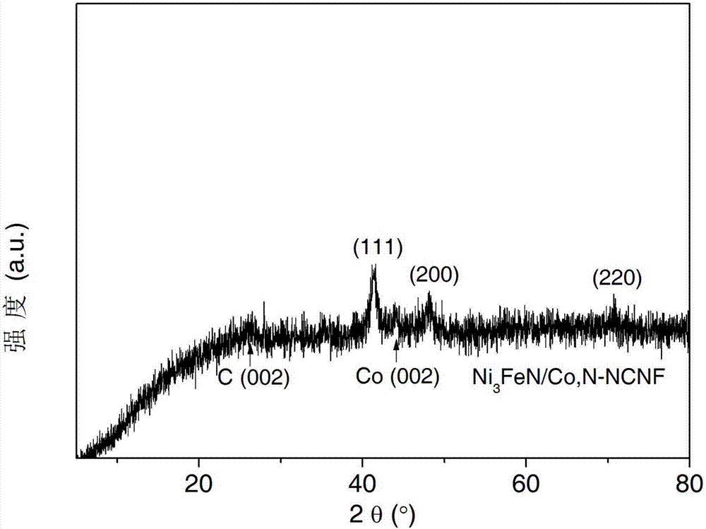 Cobalt/nitrogen-codoped nitrogen-carbon-material-carrier-carried nano nickel iron nitride composite material, and preparation method and application thereof