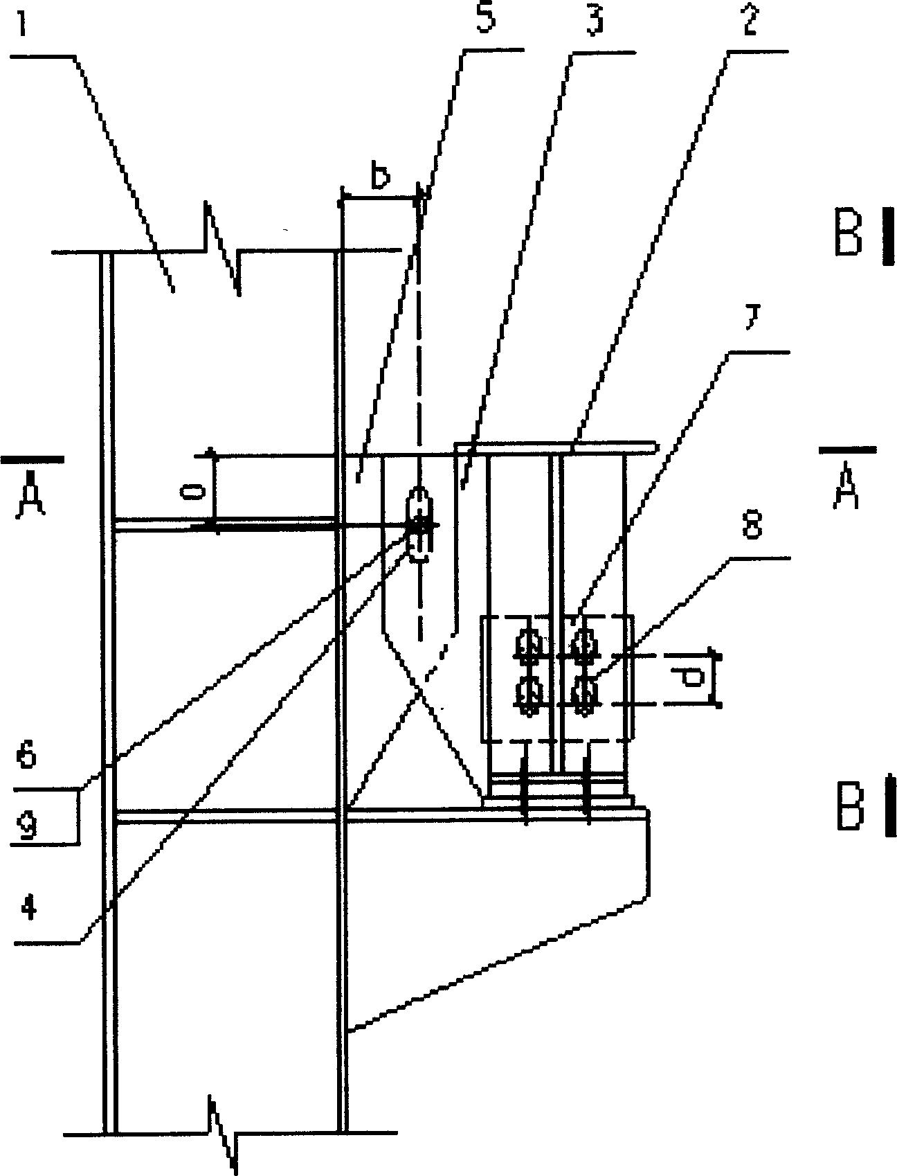 Connecting method and structure of crane beam for self adaptable column sedimentation