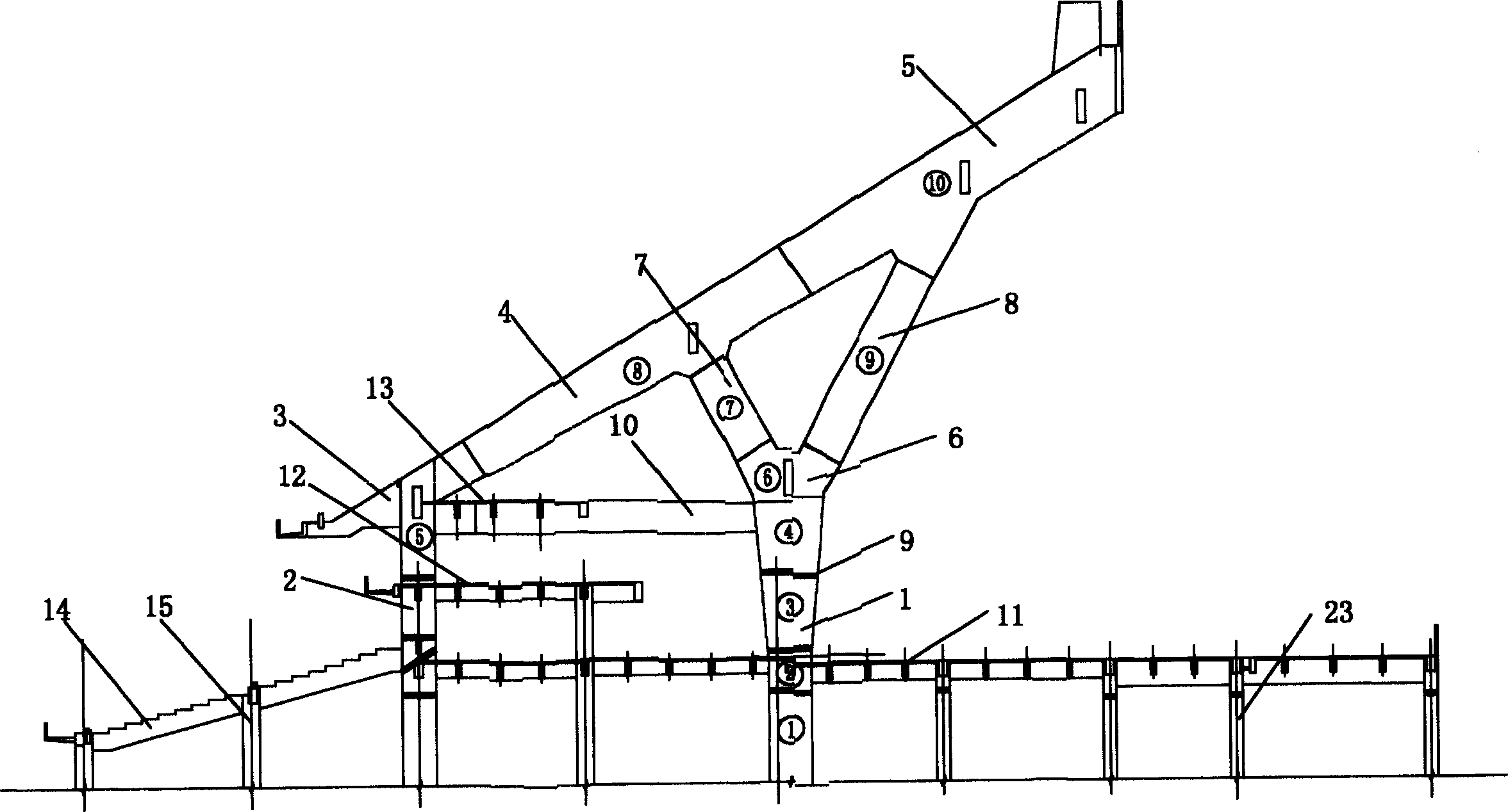 Method for constructing Y shape pillar and suspended declined beam