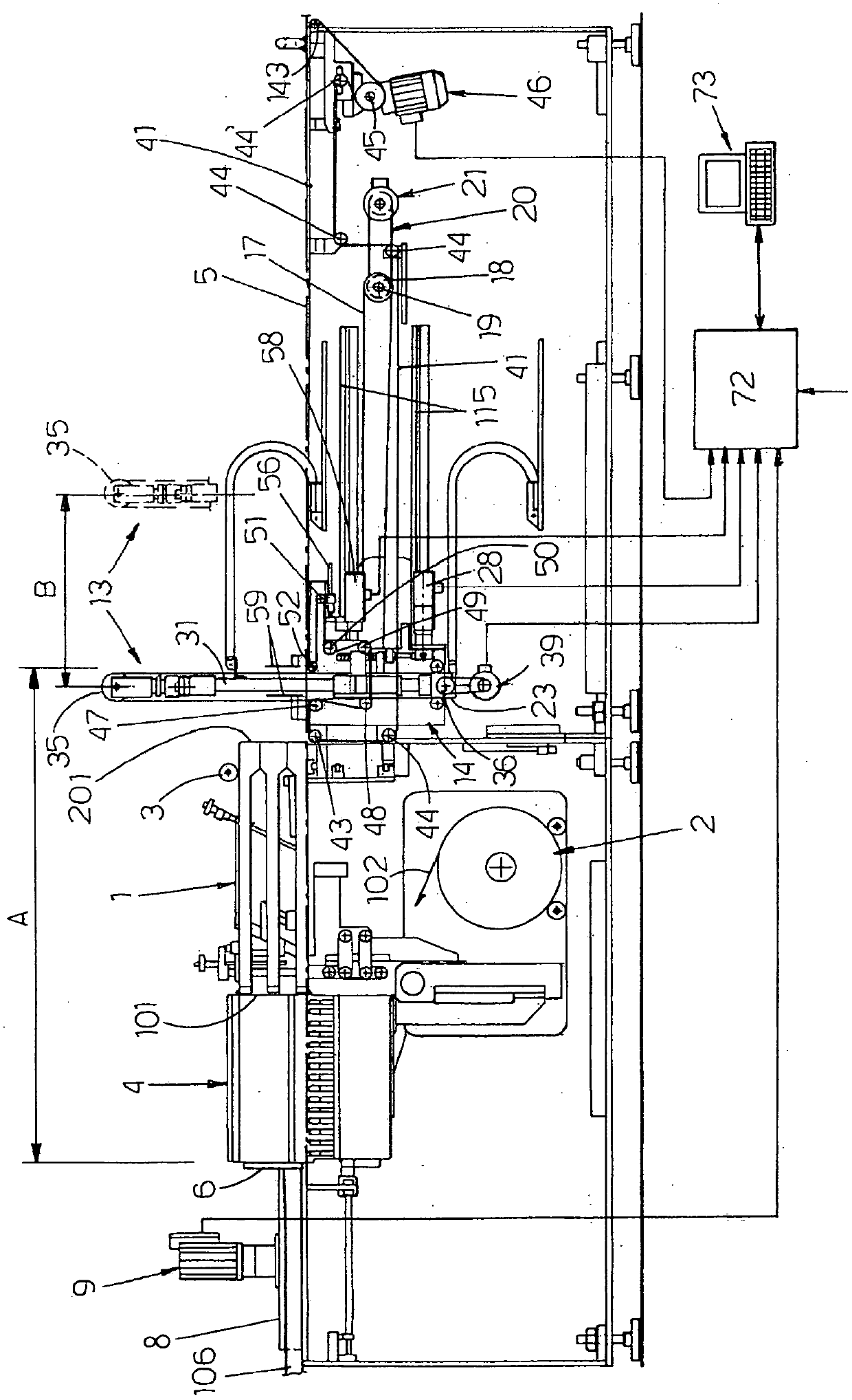 Wrapping machine for single or grouped and/or stacked products, in packs of thermoplastic material obtained from film unwound from a reel and related operating method