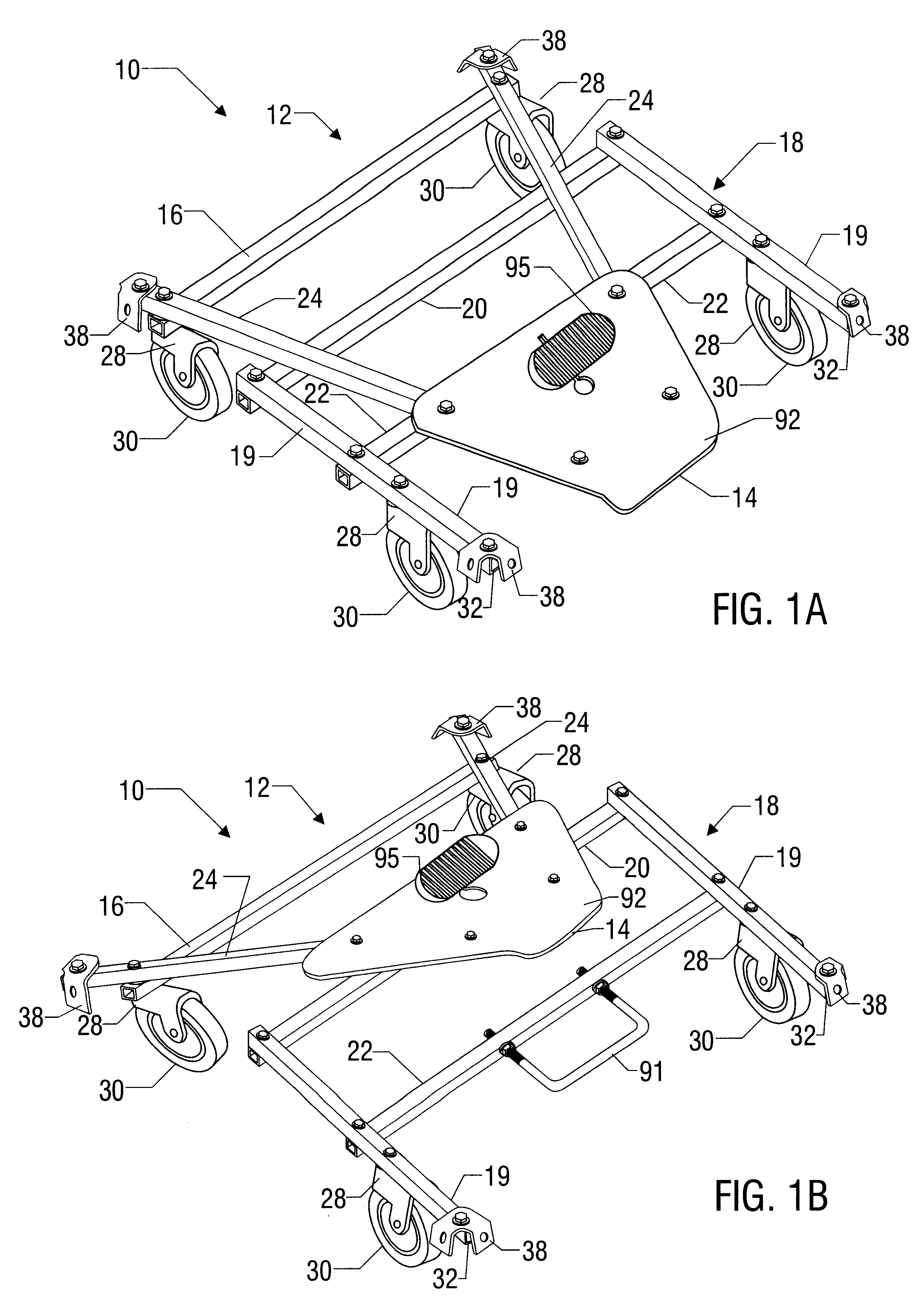 Lift dolly with pedal latch mechanism