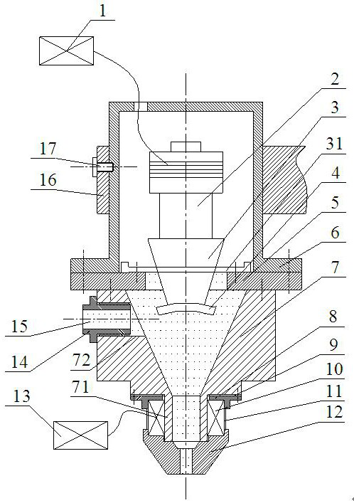 Acoustic-magnetic coupling cavitation auxiliary liquid jet polishing device and using method