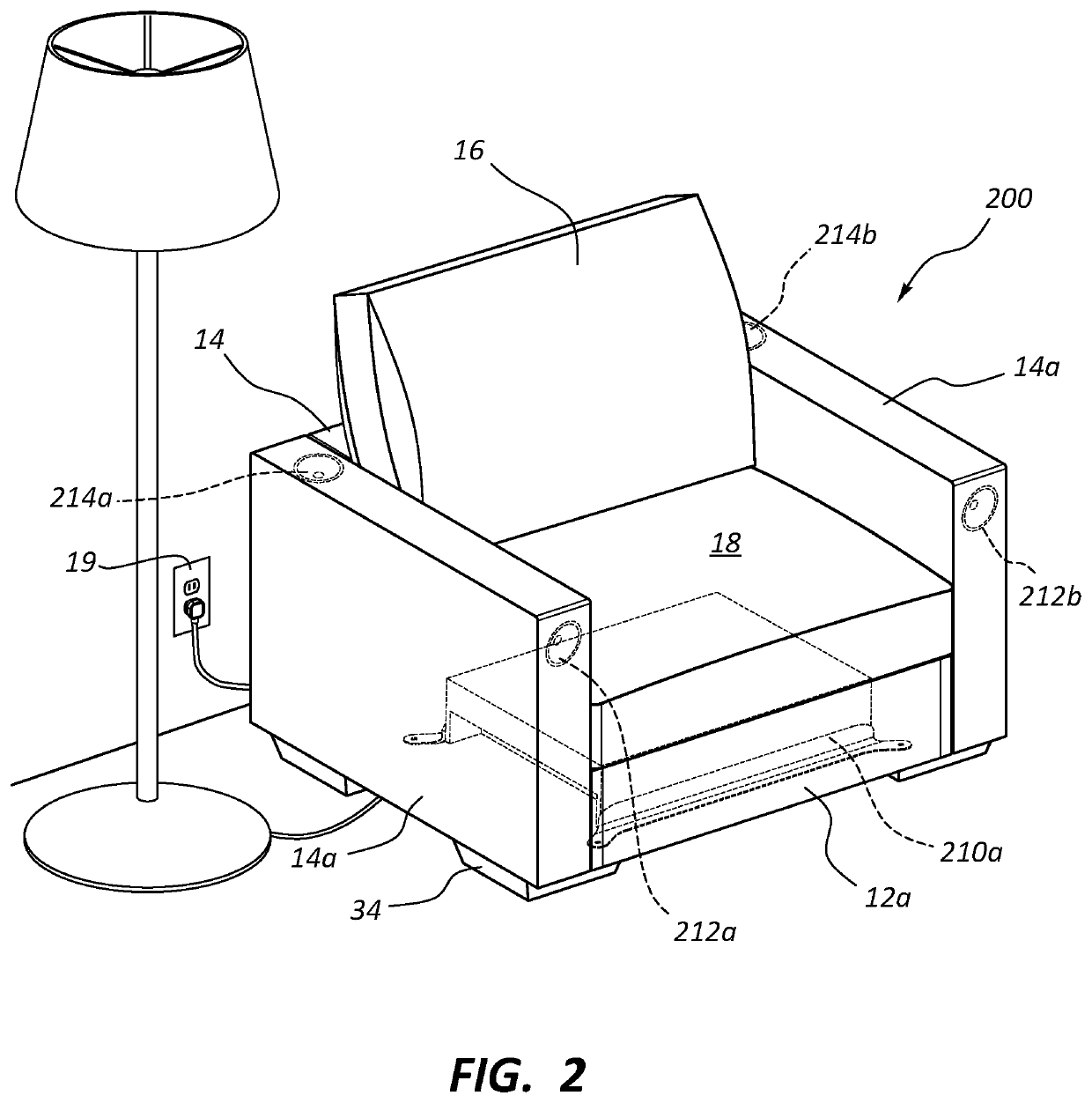 Modular furniture speaker assembly with reconfigurable transverse members