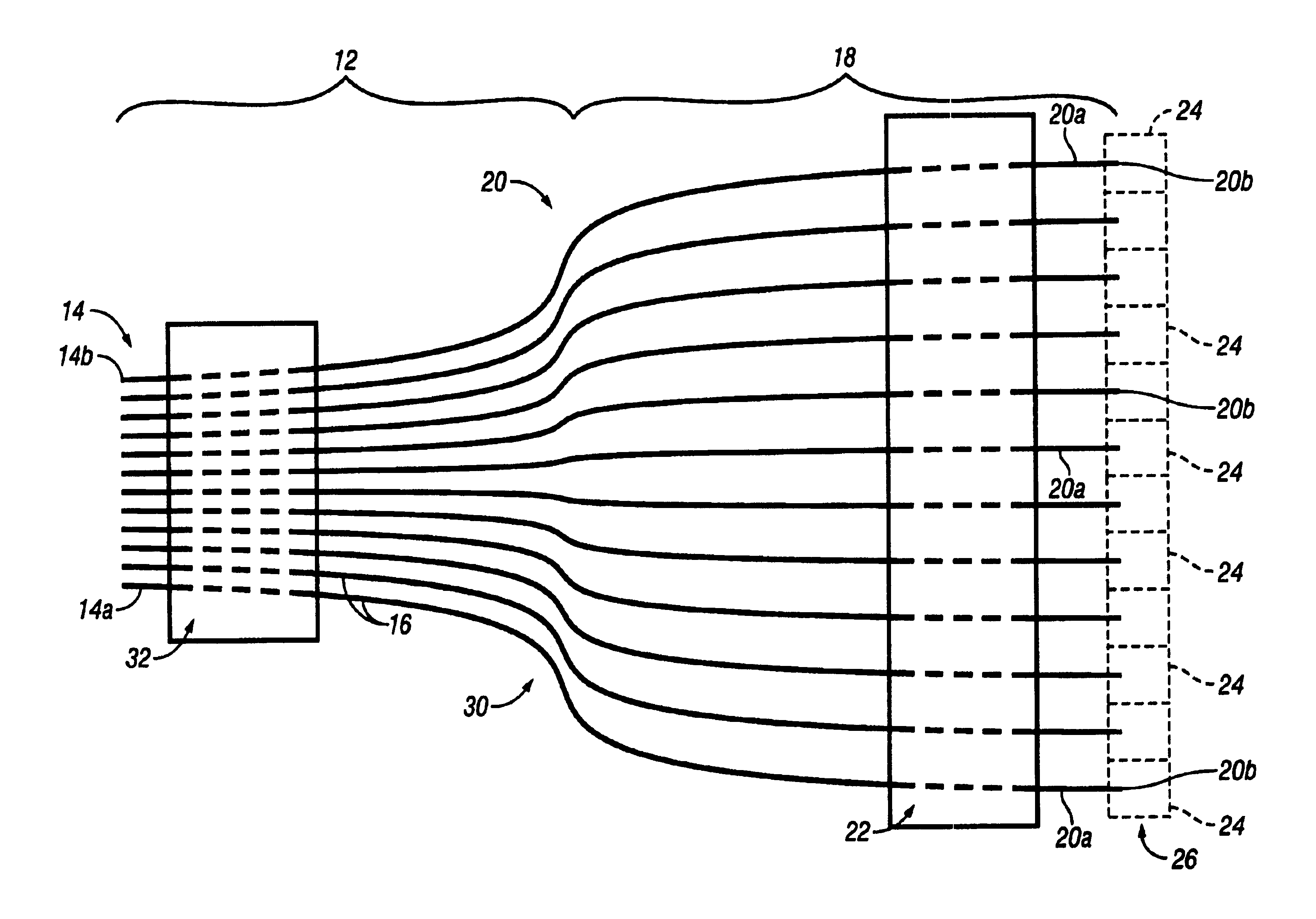 Parallel fiber-fan-out optical interconnect for fiber optic system