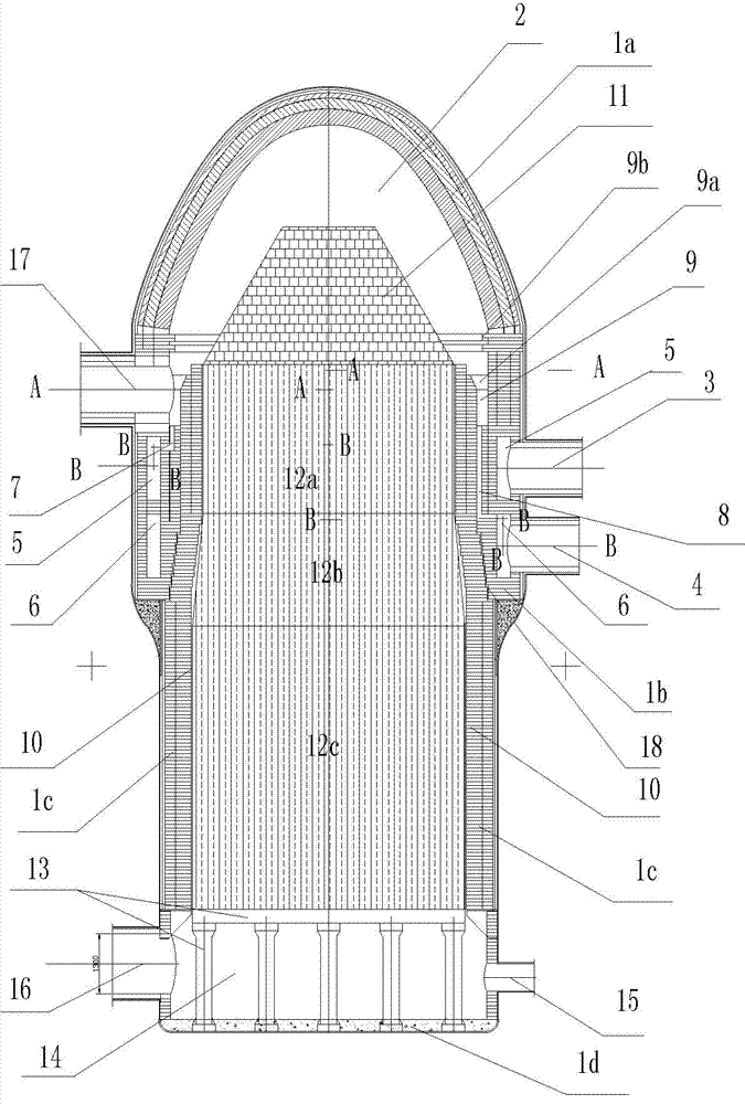 Top combustion type hot air furnace arranging annular flameless combustion device below arch roof of combustion chamber