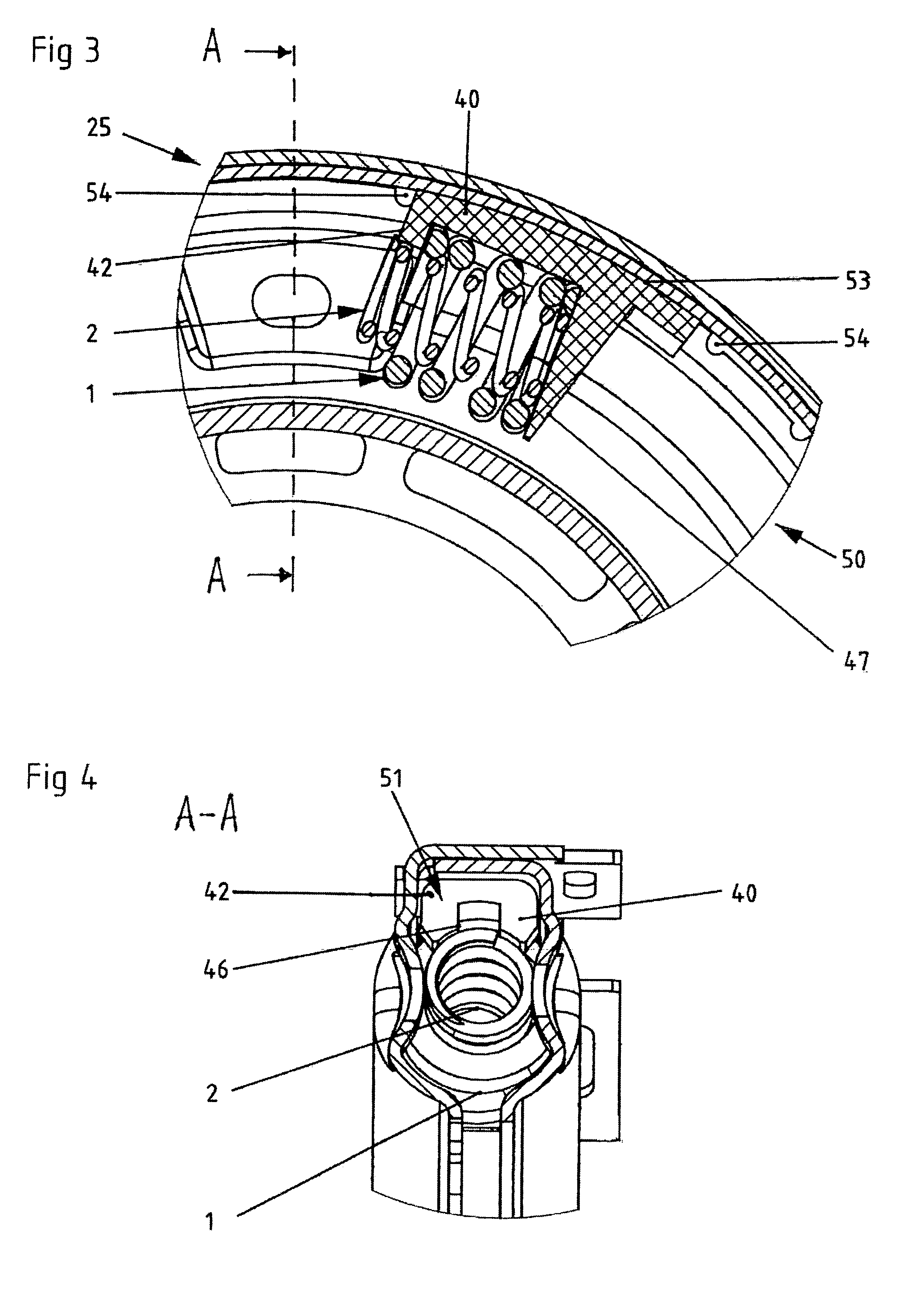 Shoe having a spring position limitation, or torsional oscillation damper having such a shoe