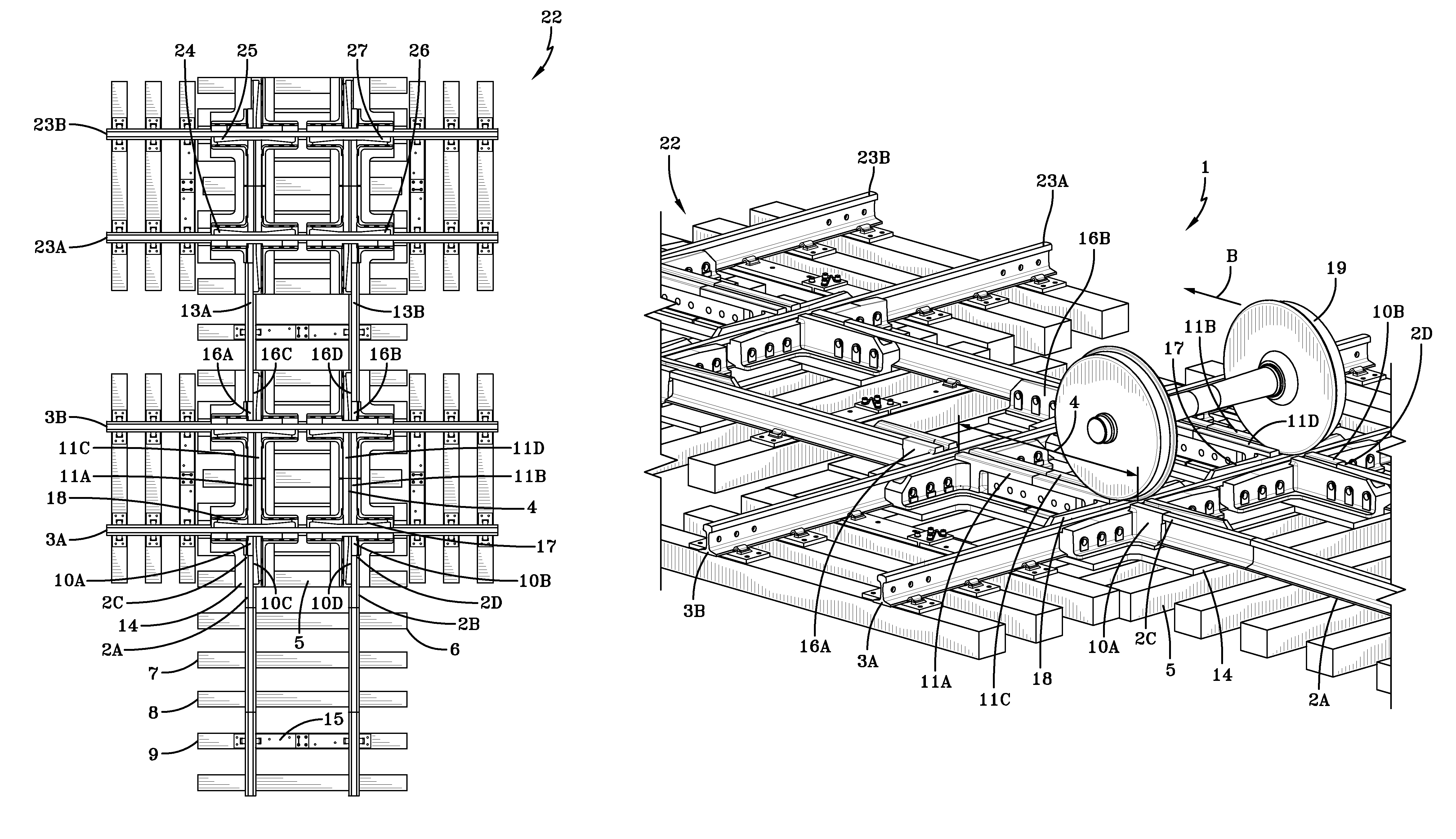 Elevated frog and rail crossing track assembly