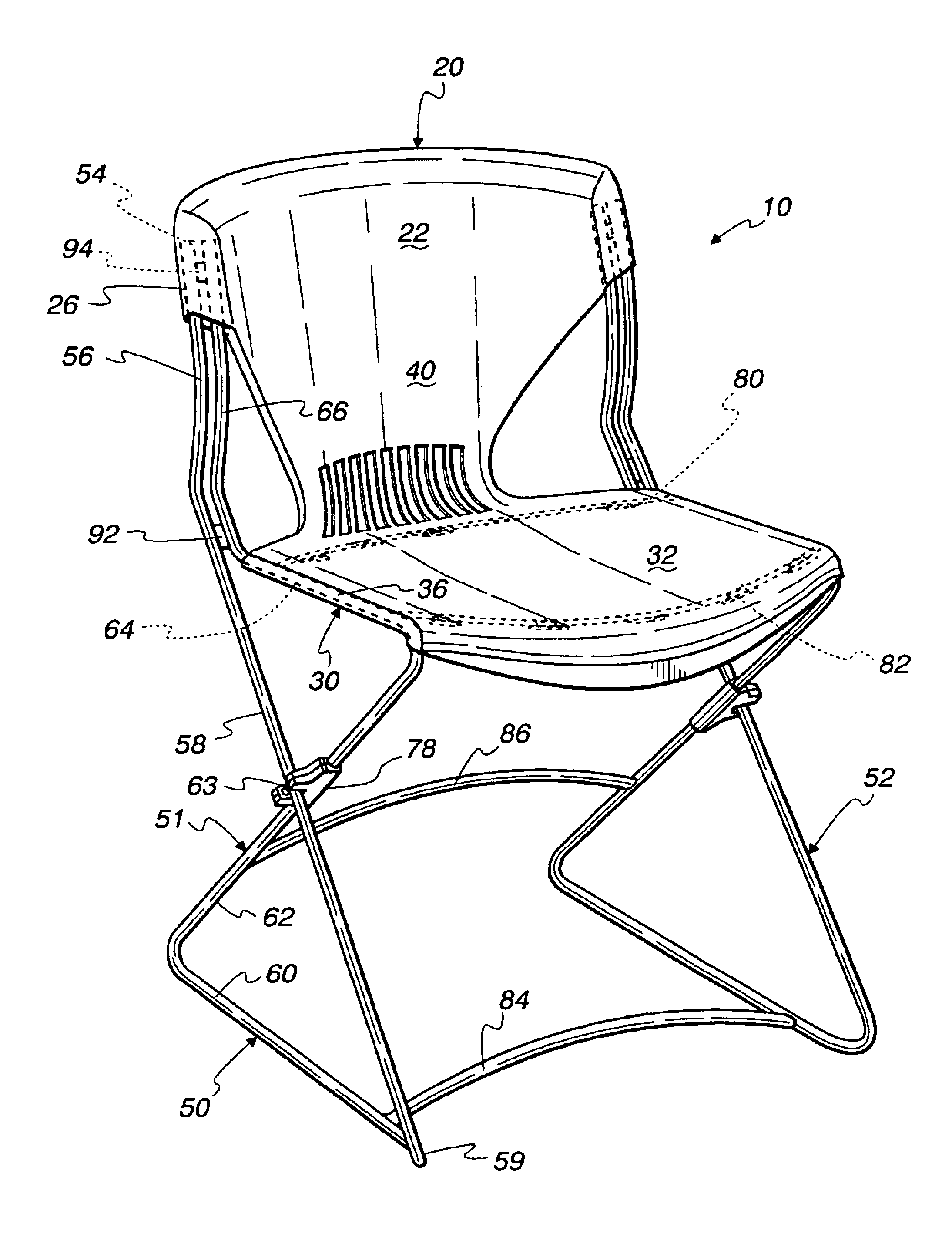 Stackable chair with flexing frame