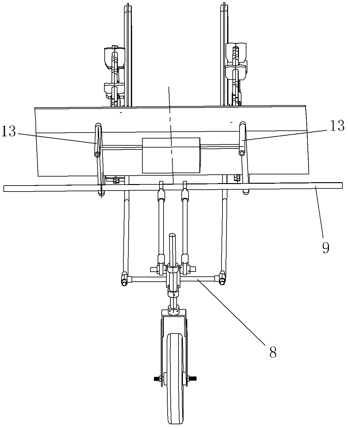 Walking type rice seedling planter traveling mechanism with machine frame capable of doing up-and-down movement