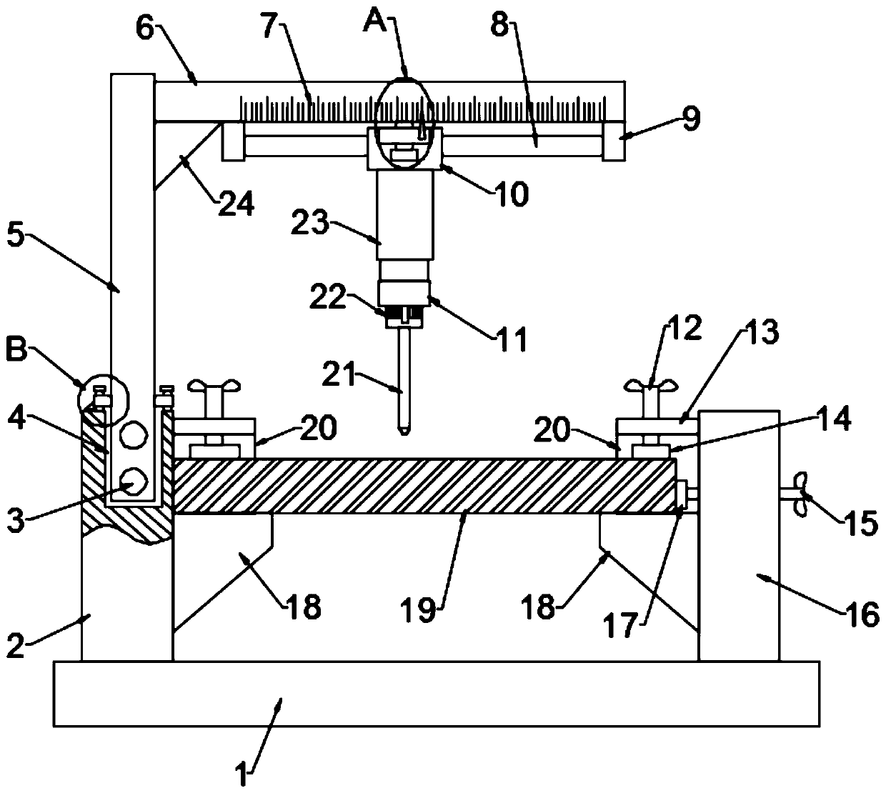 Wood panel drilling device convenient to control punching spacing