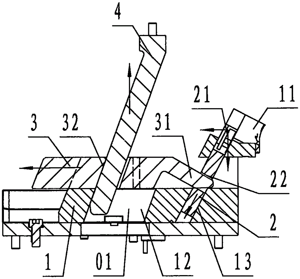 Multi-direction sequential combined core-pulling device for single slide block of injection mould